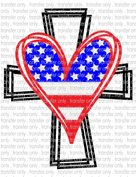 American Flag Heart Cross - Waterslide, Sublimation Transfers