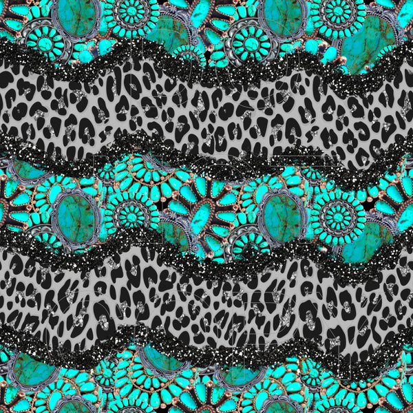 Grey Leopard & Turquoise- Full Pattern - Waterslide, Sublimation Transfers