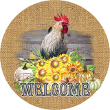 Welcome Country Rooster Chicken  - Round Sign Design - Sublimation