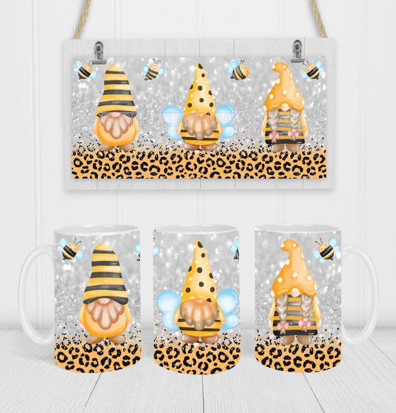 Gnomes with Bees - Coffee Mug Wrap - Sublimation Transfers