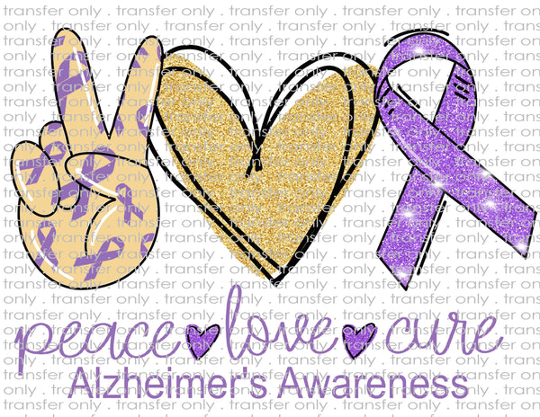 Peace Love Alzheimer's Awareness - Waterslide, Sublimation Transfers