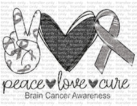 Peace Love Brain Cancer Awareness - Waterslide, Sublimation Transfers