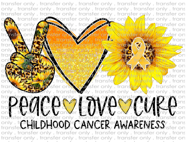 Peace Love Cure Childhood Cancer - Waterslide, Sublimation Transfers
