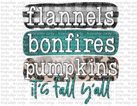 Flannels Bonfires Pumpkins - Waterslide, Sublimation Transfers