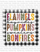 Flannel Hayrides Pumpkins Sweaters Bonfires - Waterslide, Sublimation Transfers