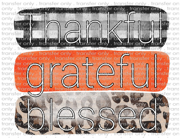 Grateful Thankful Blessed - Waterslide, Sublimation Transfers