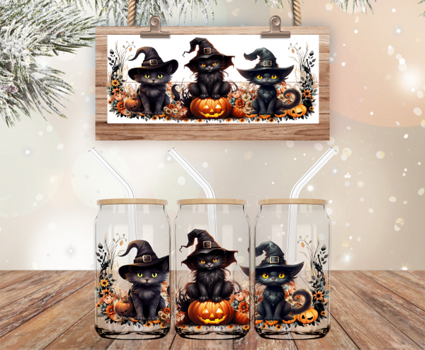 Halloween Black Cats - 16 oz Libbey Glass Can Wrap