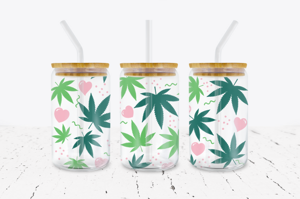 420 Heart Weed - 16 oz Libbey Glass Can Wrap