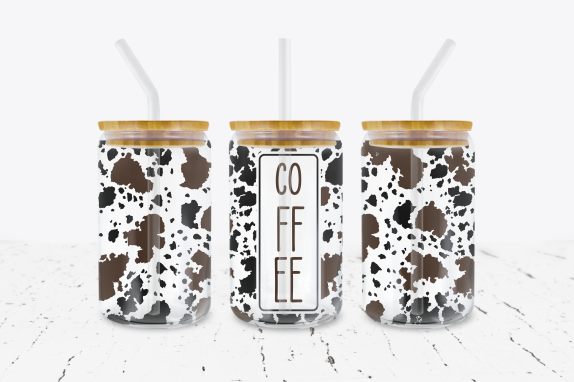 Coffee Cow Print - 16 oz Libbey Glass Can Wrap