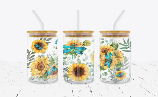 Sunflower 16oz Libbey Glass Can Tumbler Mom Wrap Sublimation PNG