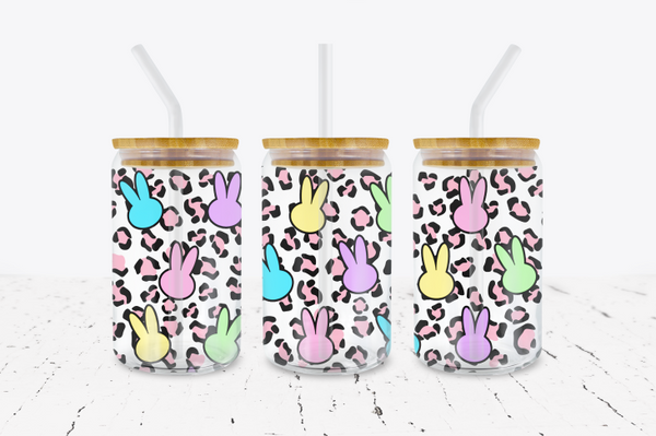 Easter Bunnies with Leopard - 16 oz Libbey Glass Can Wrap