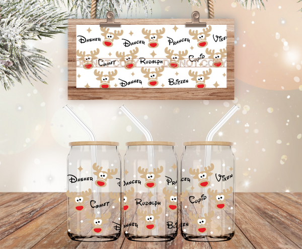 Reindeer Names - 16 oz Libbey Glass Can Wrap