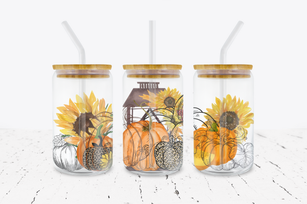 Fall Pumpkins - 16 oz Libbey Glass Can Wrap