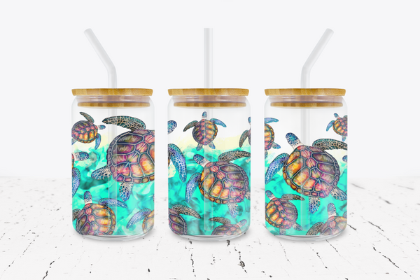 Sea Turtles - 16 oz Libbey Glass Can Wrap