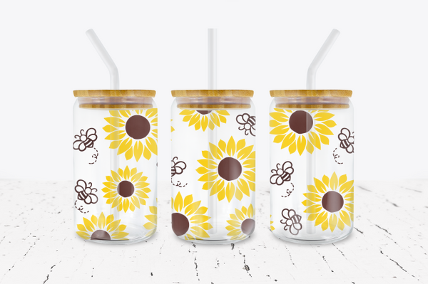 Sunflower & Bees - 16 oz Libbey Glass Can Wrap