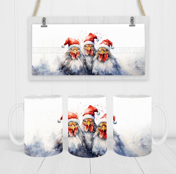 Christmas Chickens - Coffee Mug Wrap - Sublimation Transfers