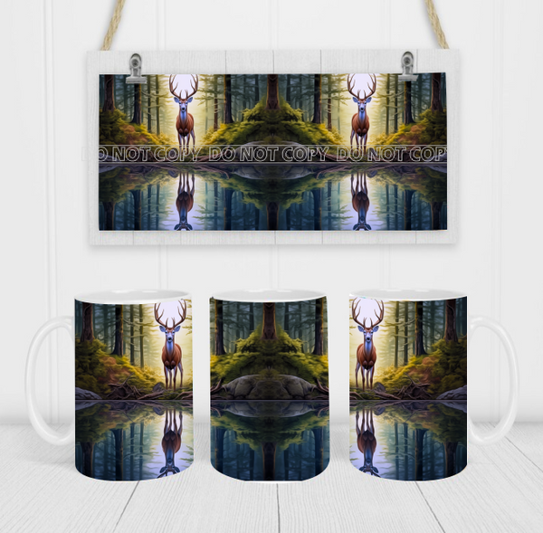 Deer Reflection - Coffee Mug Wrap - Sublimation Transfers