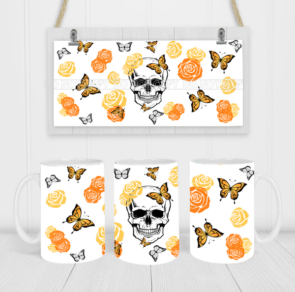 Skull & Roses - Coffee Mug Wrap - Sublimation Transfers