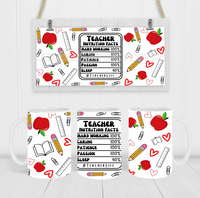 Teacher Nutritional Facts - Coffee Mug Wrap - Sublimation Transfers