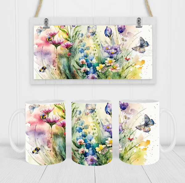 Watercolor Wild Flowers - Coffee Mug Wrap - Sublimation Transfers
