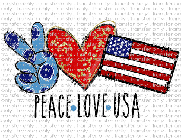 Peace, Love, American Flag - Waterslide, Sublimation Transfers