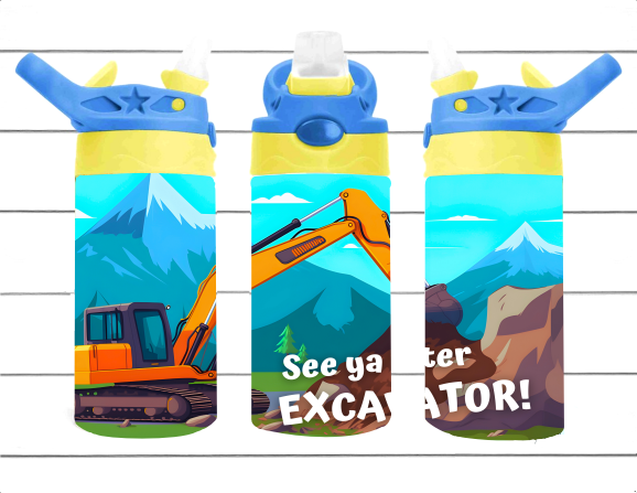 Excavator Kids 12 oz Flip-Top Water Bottle