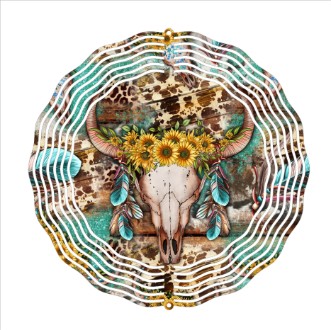 Western Bull Skull - Wind Spinner - Sublimation Transfers