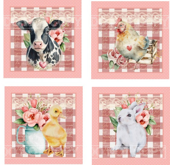 Farm Animals Square Coaster Kit - Includes 4 Coasters