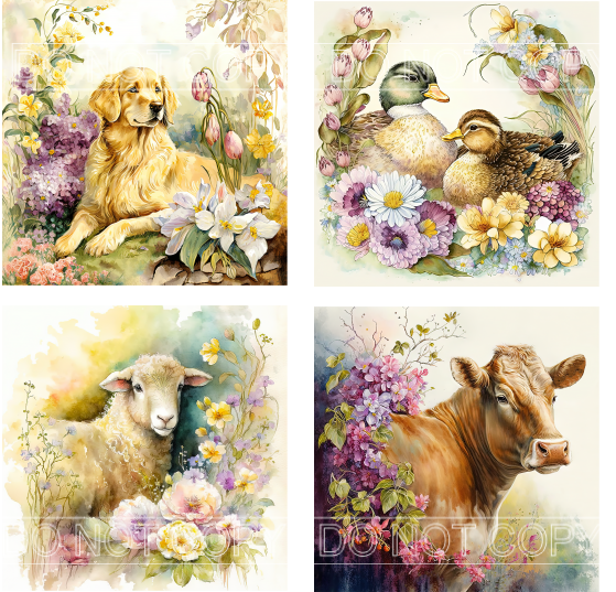 Farm Animals Square Coaster Kit - Includes 4 Coasters