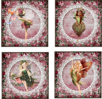 Vintage Fairies Square Coaster Kit - Includes 4 Coasters