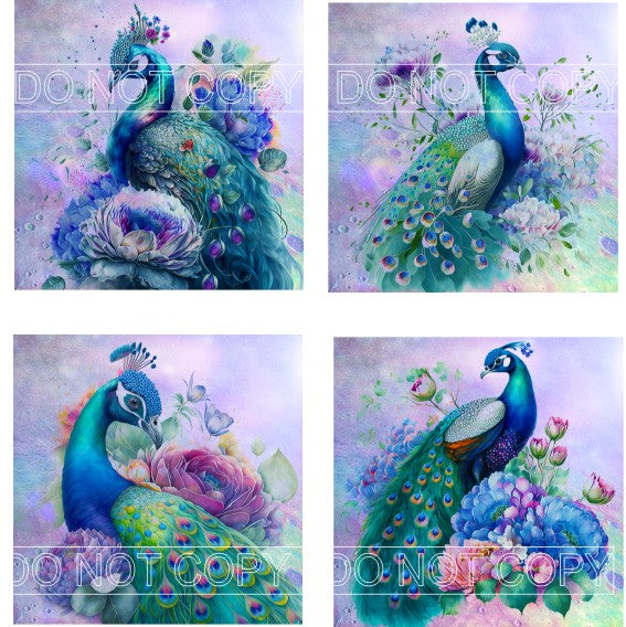 Vintage Peacock Sheet - for Square Coasters