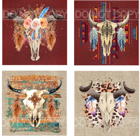 Western Bull Skulls Square Coaster Kit - Includes 4 Coasters