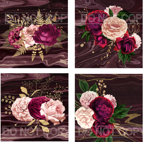 Burgundy Floral Sheet - for Square Coasters