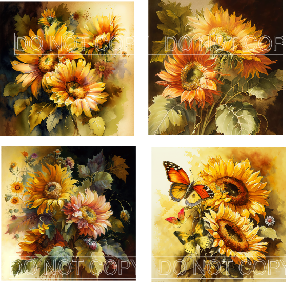 Retro Sunflowers Square Coaster Kit - Includes 4 Coasters