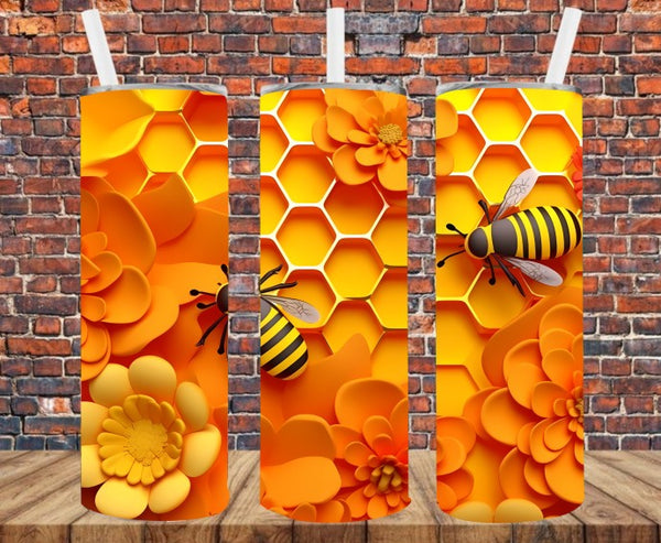 3D Effect Honeycomb & Bees - Tumbler Wrap - Sublimation Transfers