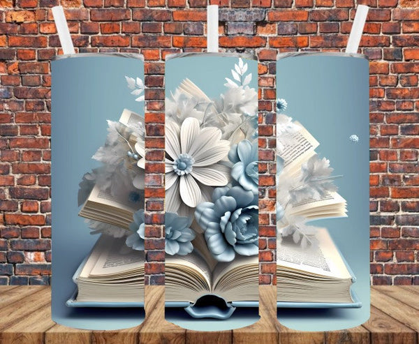 3D Effect Book with Flowers - Tumbler Wrap - Sublimation Transfers
