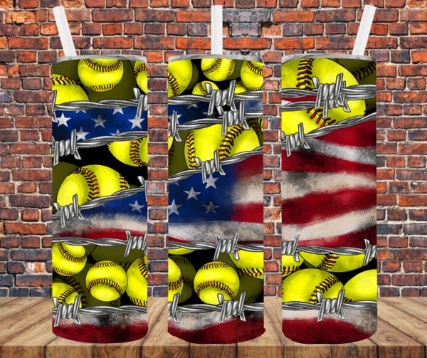 Patriotic Softball - Tumbler Wrap Sublimation Transfers