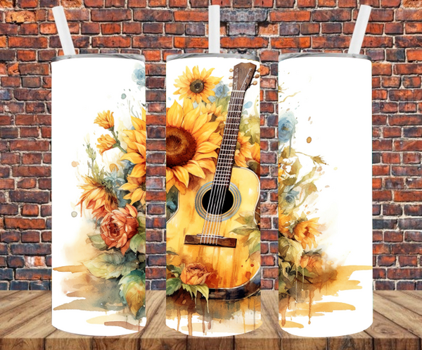 Guitar & Sunflowers - Tumbler Wrap - Sublimation Transfers