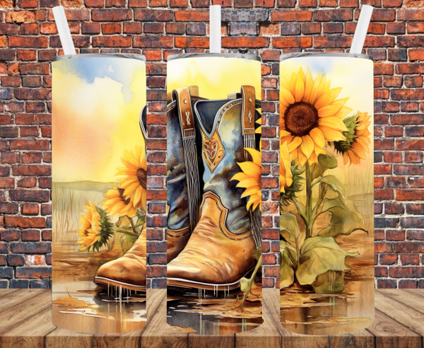 Boots & Sunflowers - Tumbler Wrap - Sublimation Transfers
