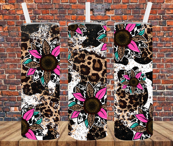 Cow Print, Leopard & Bright Flowers - Tumbler Wrap - Sublimation Transfers