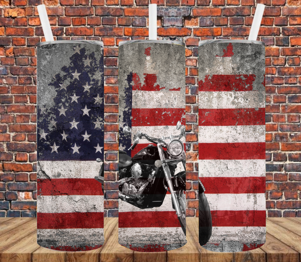 Motorcycle American Flag- Tumbler Wrap Sublimation Transfers