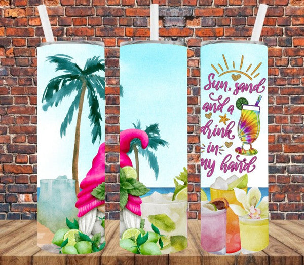 Sun. Sand & Drink In My Hand - Tumbler Wrap Sublimation Transfers