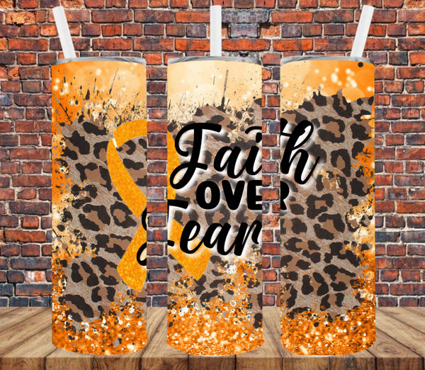 Faith Over Fear Orange Ribbon - Tumbler Wrap Sublimation Transfers