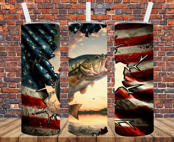 Fish in American Flag - Tumbler Wrap - Sublimation Transfers