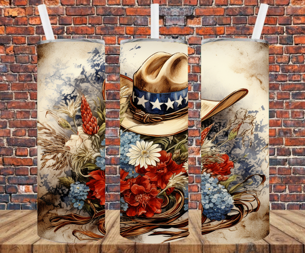 Hat with Patriotic Flowers - Tumbler Wrap - Sublimation Transfers