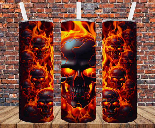 Flaming Skulls - Tumbler Wrap - Sublimation Transfers