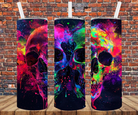 Neon Double Skulls - Tumbler Wrap - Sublimation Transfers