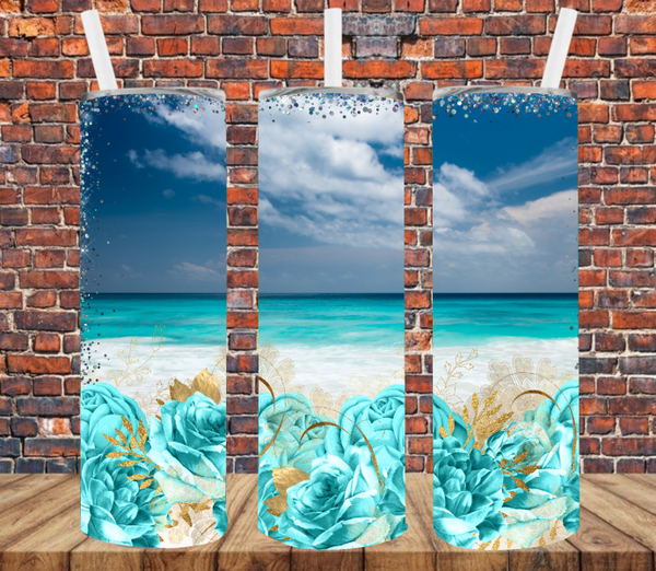 Ocean with Floral - Tumbler Wrap Sublimation Transfers