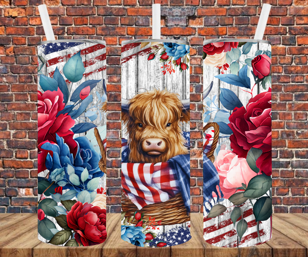 Patriotic Country Cow - Tumbler Wrap - Sublimation Transfers