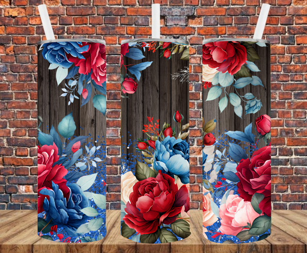 Patriotic Flowers - Tumbler Wrap - Sublimation Transfers